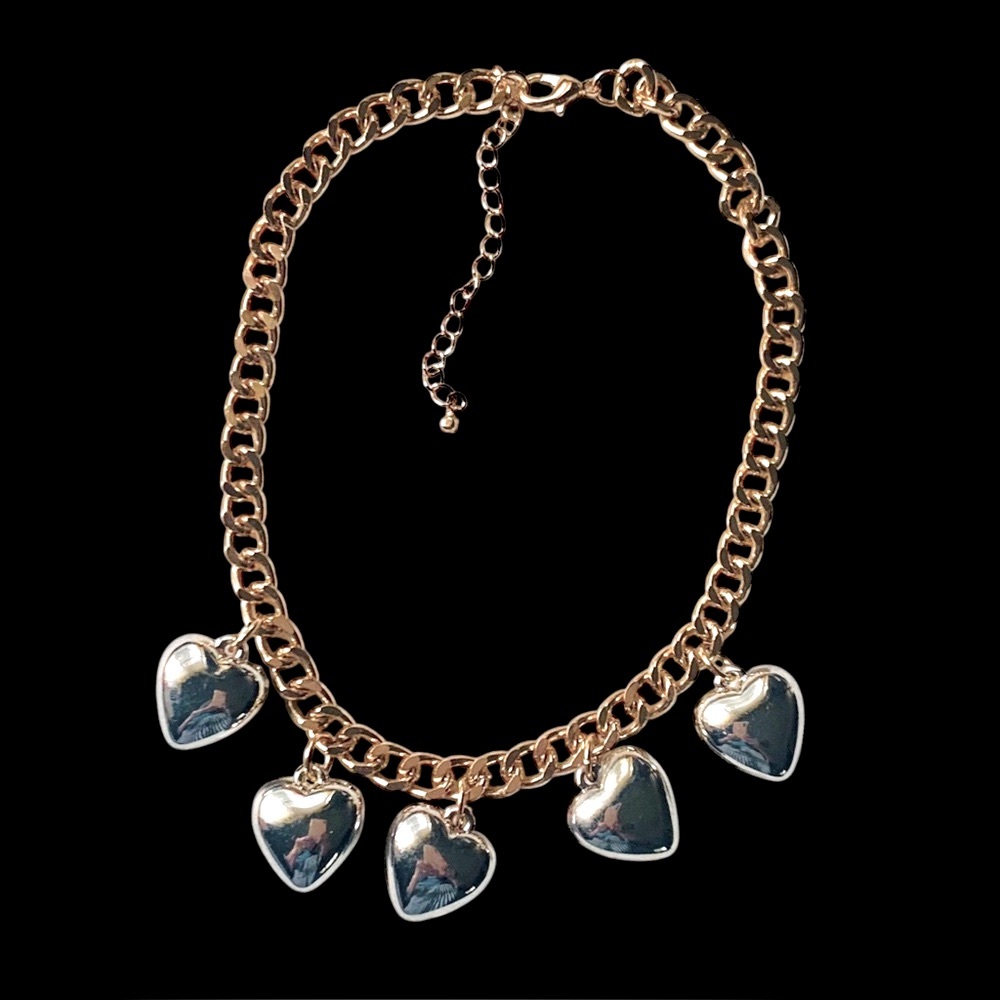 Gold Chain 4 Silver Hearts Charm Necklace Valentine - Picture 3 of 3